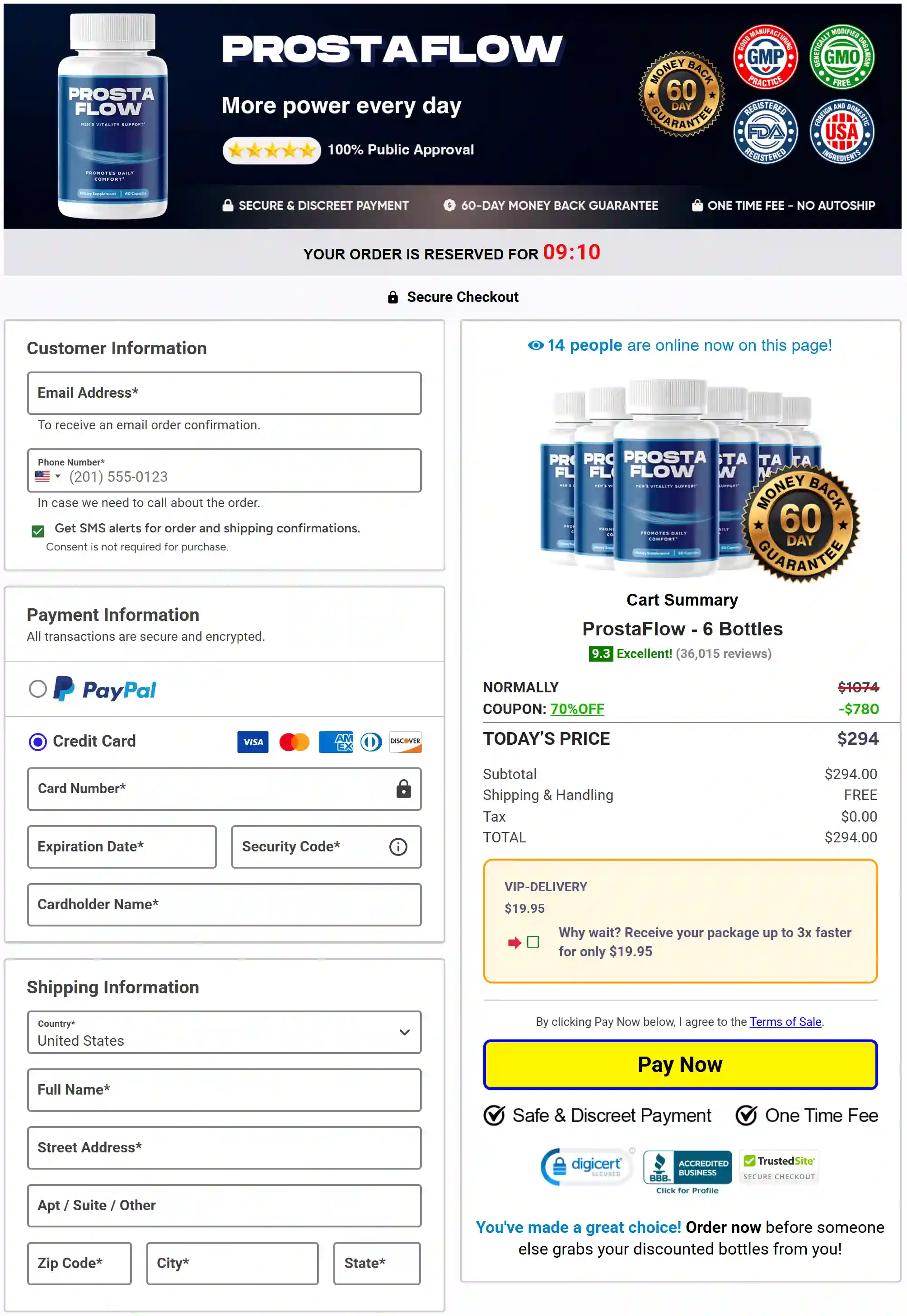 Secure Prostaflow checkout and payment process